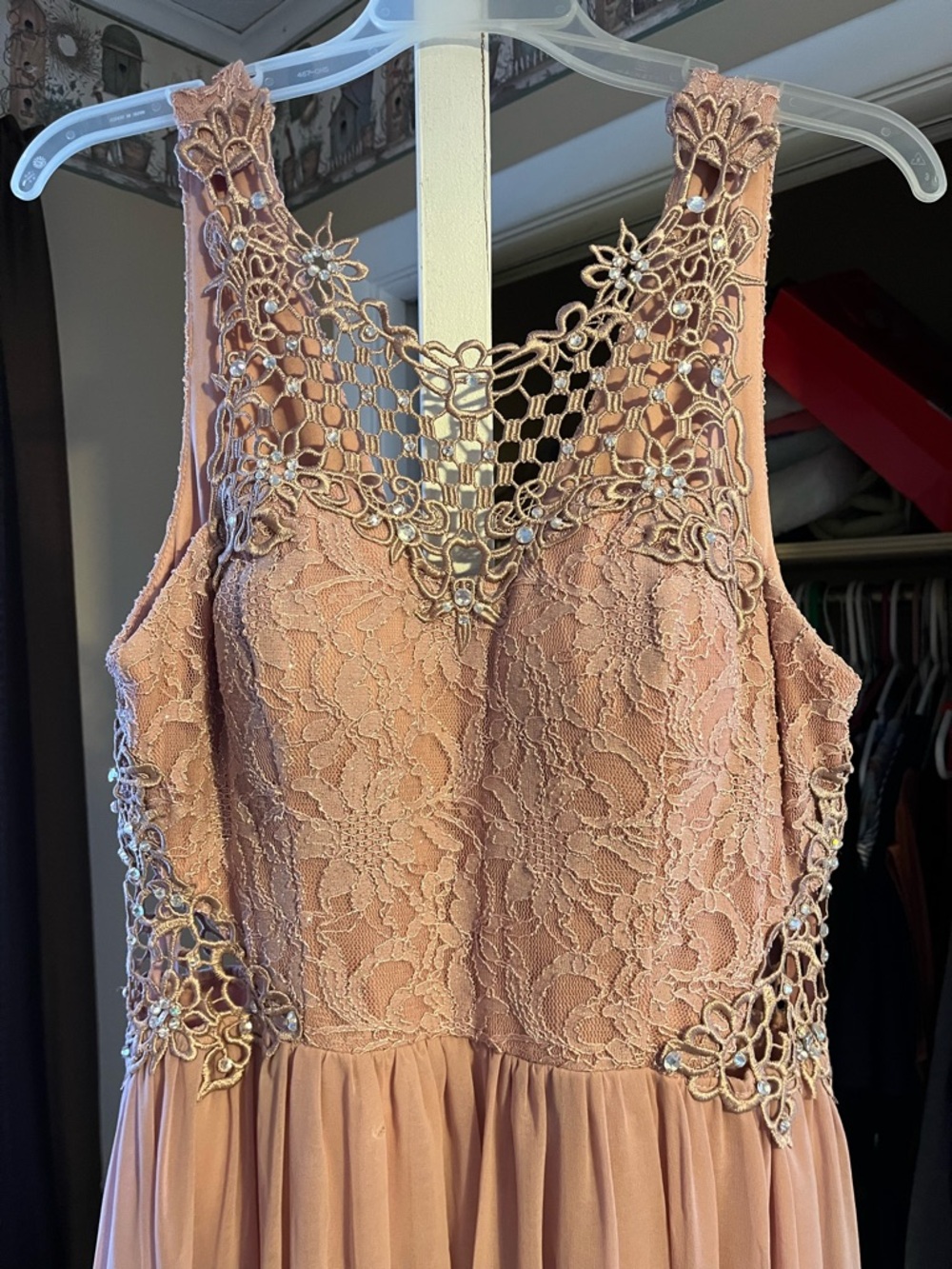 City Studio Rose Lace Applique Chiffon Prom Dress